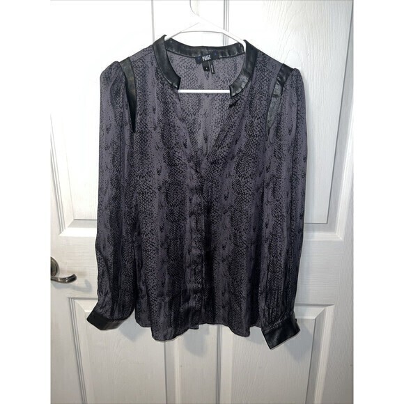 PAIGE Adeli Top, Dark Night Long Sleeve‎ Size Small, Faux Leather Accents. - Picture 1 of 7